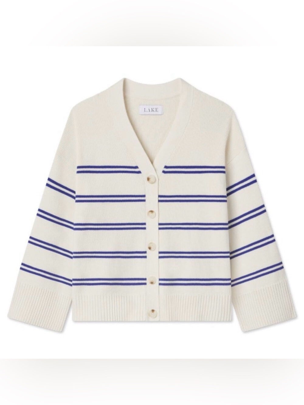 Lake Nora Cardigan in Ivory Caspain Stripe Cotton Luxe Casual